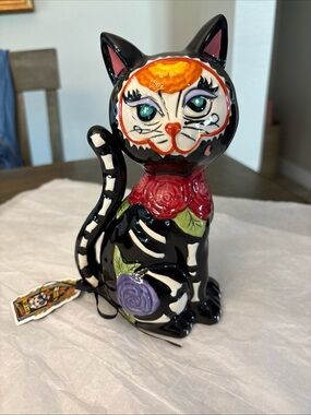 Cute Cat Day Of The Dead Ceramic Figurine By Blue Sky Clayworks 8” Halloween
